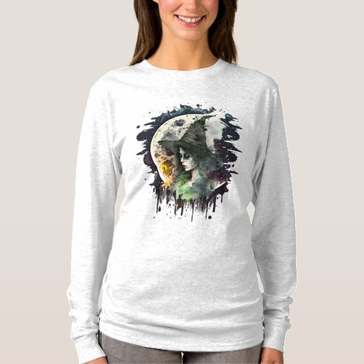 ハロウィーンの魔女と満月 Tシャツ (正面)