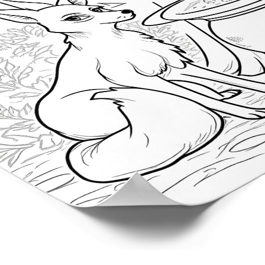 ハロウィーンの魔女と狐のカラーリングページ ポスター (角)