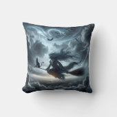 ハロウィーンの魔女と猫と箒 クッション (正面)