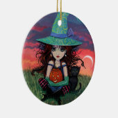 ハロウィーンの魔女と猫のオーナメント セラミックオーナメント (右)