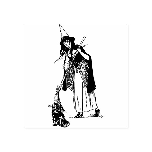 ハロウィーンの魔女と猫のゴム印 ラバースタンプ (インプリント)