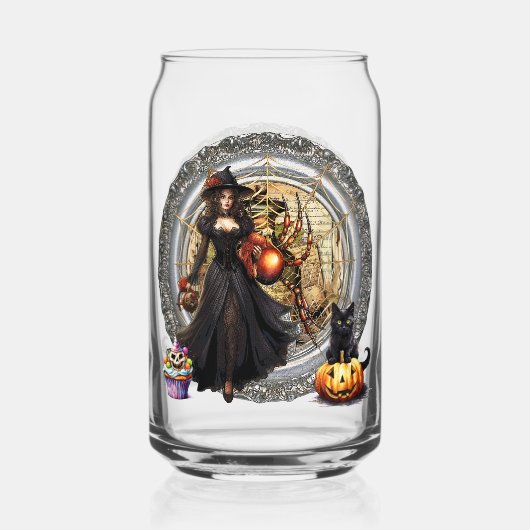 ハロウィーンの魔女と猫 ガラス缶 (正面)