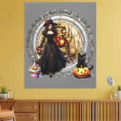 ハロウィーンの魔女と猫 キャンバスプリント (インサイチュ (リビング))