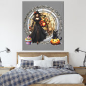 ハロウィーンの魔女と猫 キャンバスプリント (インサイチュ (寝室))