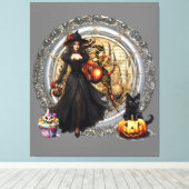 ハロウィーンの魔女と猫 キャンバスプリント (インサイチュ (ウッドフロア))