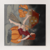 ハロウィーンの魔女と猫 ジグソーパズル (横)