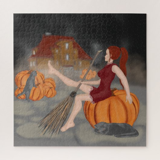 ハロウィーンの魔女と猫 ジグソーパズル (縦)