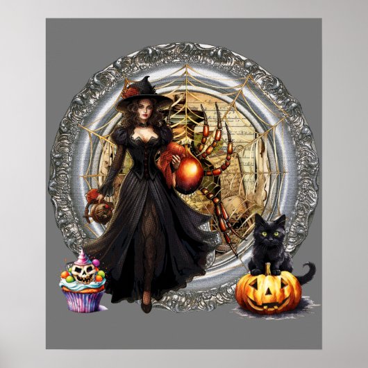 ハロウィーンの魔女と猫 ポスター (正面)