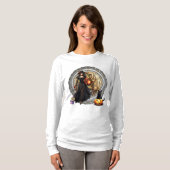 ハロウィーンの魔女と猫 Tシャツ (正面フル)