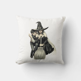 ハロウィーンの魔女と男の子：暗い魔法デュオ クッション