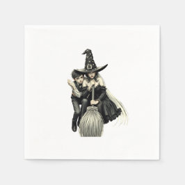 ハロウィーンの魔女と男の子：暗い魔法デュオ スタンダードカクテルナプキン