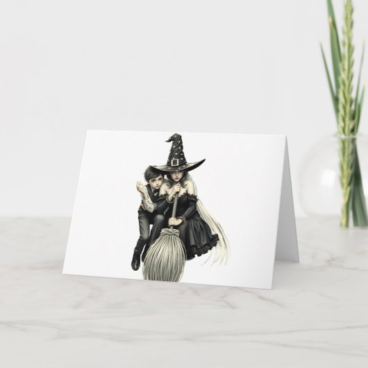 ハロウィーンの魔女と男の子：暗い魔法デュオ 招待状 (正面)