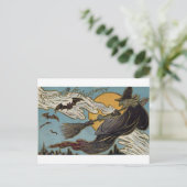 ハロウィーンの魔女と飛んでいるこうもりの挨拶 ポストカード (スタンド正面)