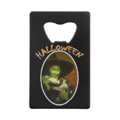 ハロウィーンの魔女と飛んでいるサル クレジットカード栓抜き (裏面)