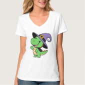 ハロウィーンの魔女に扮した可愛い恐竜 Tシャツ (正面)
