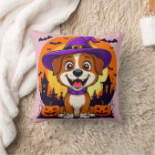 ハロウィーンの魔女に扮した陽気な犬 クッション (ブランケット)