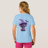 ハロウィーンの魔女に扮した陽気な犬 Tシャツ (裏面フル)