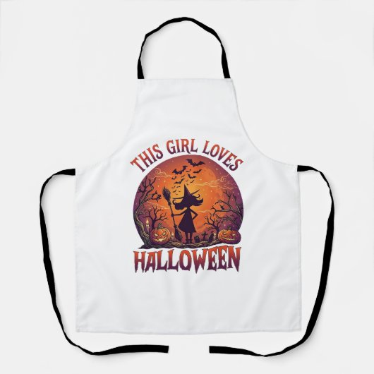 ハロウィーンの魔女のかぼちゃ コウモリ好きな女の子_1 エプロン (正面)