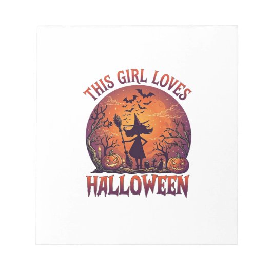 ハロウィーンの魔女のかぼちゃ コウモリ好きな女の子_1 ノートパッド (正面)