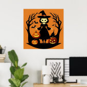 ハロウィーンの魔女のカボチャのホラーシーン ポスター (ホームオフィス)