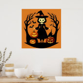 ハロウィーンの魔女のカボチャのホラーシーン ポスター (キッチン)