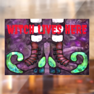 ハロウィーンの魔女のブーツお洒落パープルグリーン ウィンドウサイン