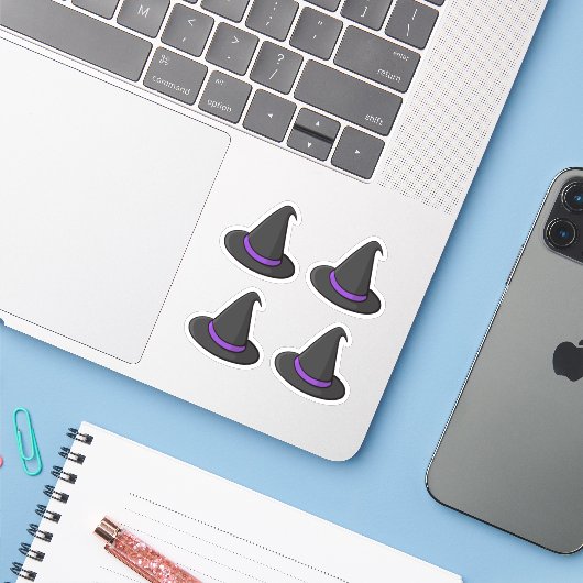 ハロウィーンの魔女の帽子のステッカー、4つのステッカーのセット シール (ノートパソコンとiPhone)