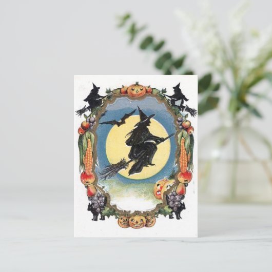 ハロウィーンの魔女の月の上 ポストカード (スタンド正面)