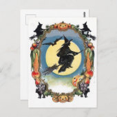 ハロウィーンの魔女の月の上 ポストカード (正面/裏面)