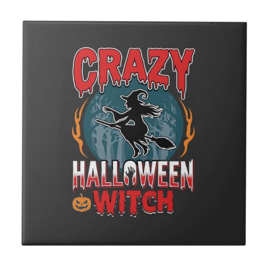 ハロウィーンの魔女の箒 ホラー デザイン タイル (正面)