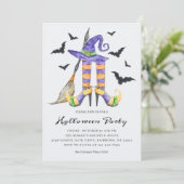 ハロウィーンの魔女の脚と帽子パーティー 招待状 (スタンド正面)