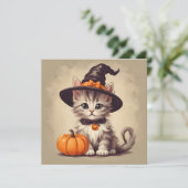 ハロウィーンの魔女の衣装を着た可愛いヴィンテージ子猫 カード (スタンド正面)