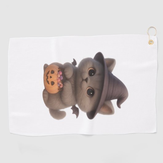 ハロウィーンの魔女の衣装を着た愛らしい子猫とpu ゴルフタオル (横)