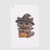 ハロウィーンの魔女の衣装を着た愛らしい子猫とpu ゴルフタオル (正面)