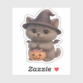 ハロウィーンの魔女の衣装を着た愛らしい子猫とpu シール (シート)