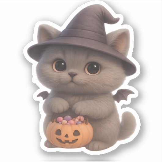 ハロウィーンの魔女の衣装を着た愛らしい子猫とpu シール (正面)