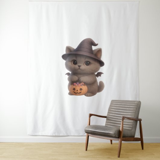 ハロウィーンの魔女の衣装を着た愛らしい子猫とpu タペストリー (インサイチュ)