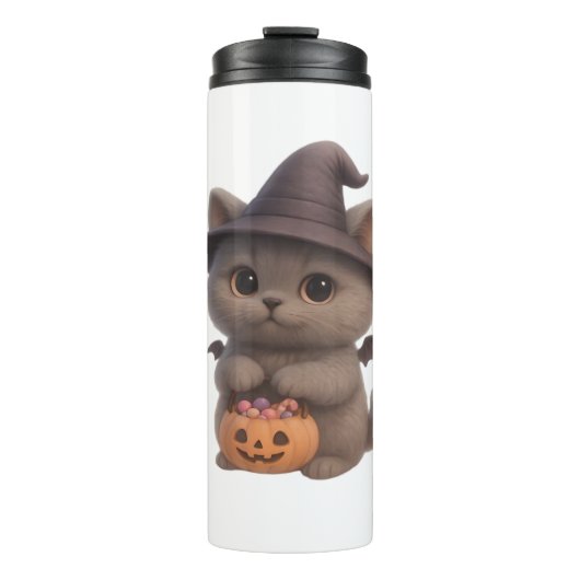 ハロウィーンの魔女の衣装を着た愛らしい子猫とpu タンブラー (正面)