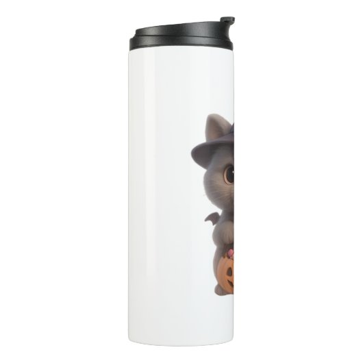 ハロウィーンの魔女の衣装を着た愛らしい子猫とpu タンブラー (回転左)