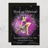 ハロウィーンの魔女の衣装パーティー 招待状 (正面/裏面)