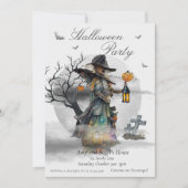 ハロウィーンの魔女の衣装パーティー 招待状 (正面)