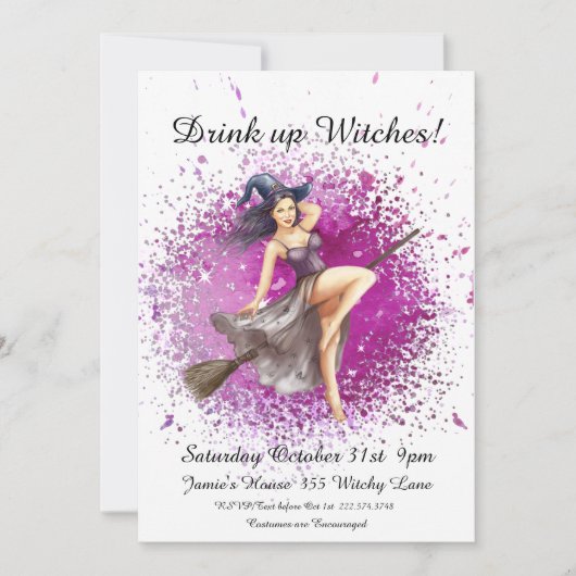 ハロウィーンの魔女の衣装パーティー 招待状 (正面)