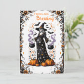 ハロウィーンの魔女の赤ちゃんシャワー – 双子が醸造している 招待状 (スタンド正面)