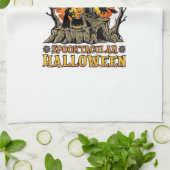 ハロウィーンの魔女の釜の城の怖いお化け キッチンタオル (折り畳み)