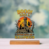 ハロウィーンの魔女の鍋と城のスペクタクル アクリルサイン (ニュートラル)
