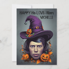 ハロウィーンの魔女の顔の穴の挨拶 招待状