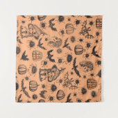 ハロウィーンの魔女シルエット:漫画のパターン。 タペストリー (正面(横))