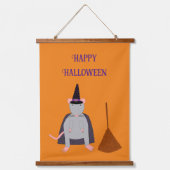 =ハロウィーンの魔女ネズミと箒 吊り下げ型タペストリー (正面)