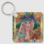 ハロウィーンの魔女フォックスアートbyルネ・ラヴォワ キーホルダー (正面)
