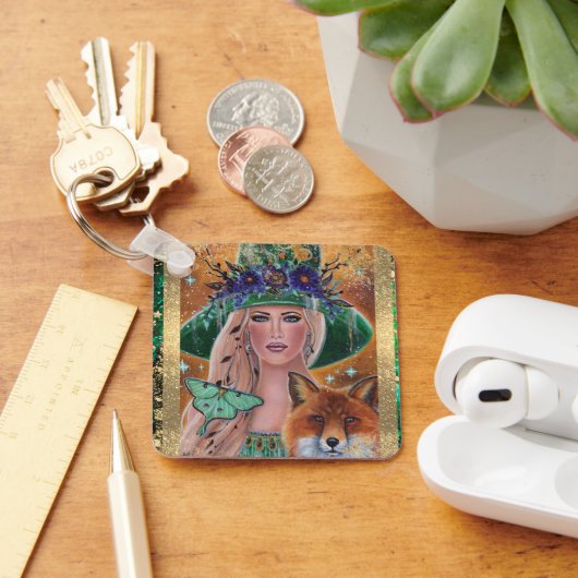 ハロウィーンの魔女フォックスアートbyルネ・ラヴォワ キーホルダー (デスク)